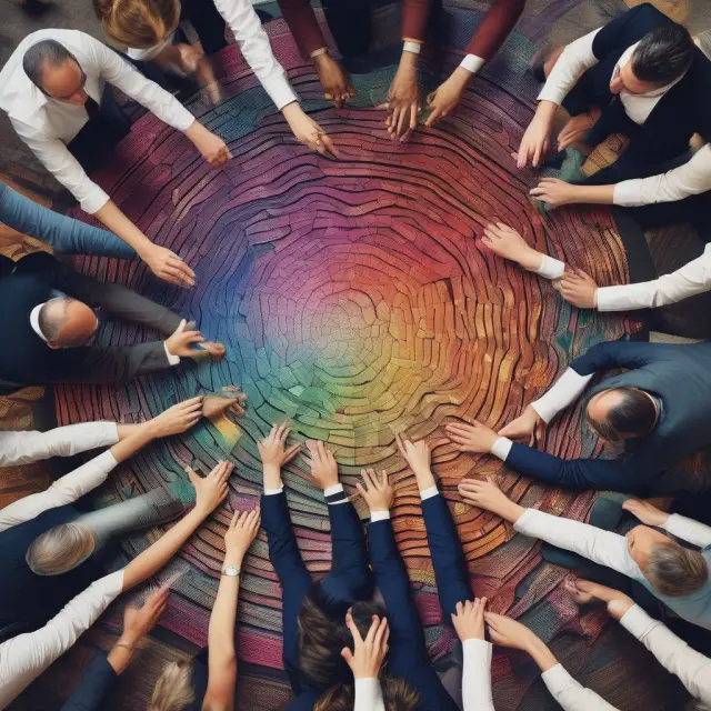 IT and business teams collaborating on implementing big data in financial services, illustrated as a tapestry being woven together.