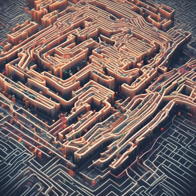 Imagery of a flowing digital river with various financial charts forming a labyrinth, signifying big data