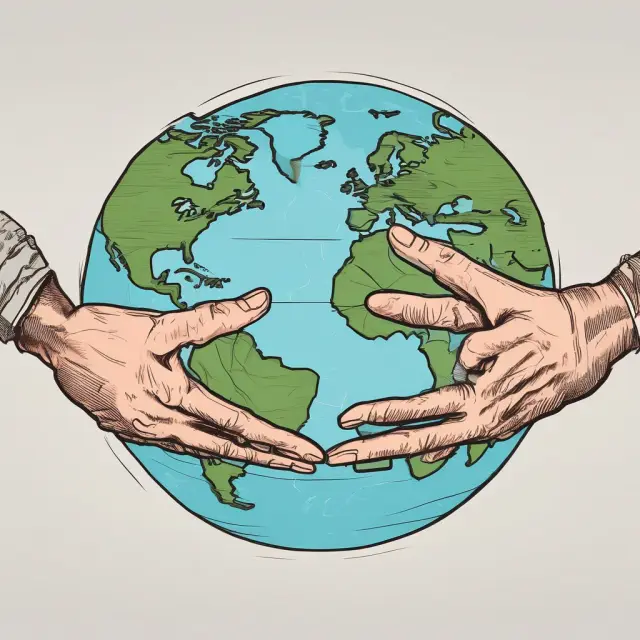 Two hands shaking on a globe, symbolizing bilateral side deals and international business agreements
