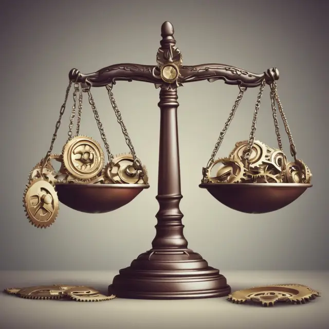 Image of balance scales with gears symbolizing industry standards and two hands of an hourglass representing customer agreements, emphasizing the factors influencing billing cycle lengths.