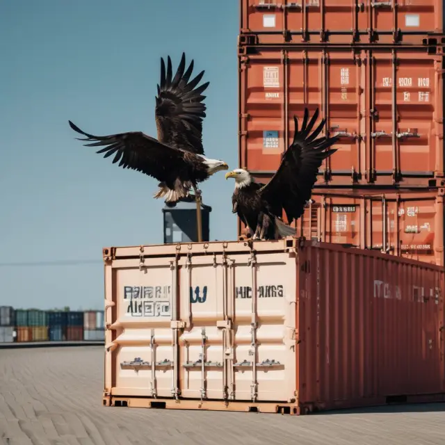 Container with a bill of lading is watched over by two eagles, representing the principles of internal controls and segregation of duties for preventing theft in shipping