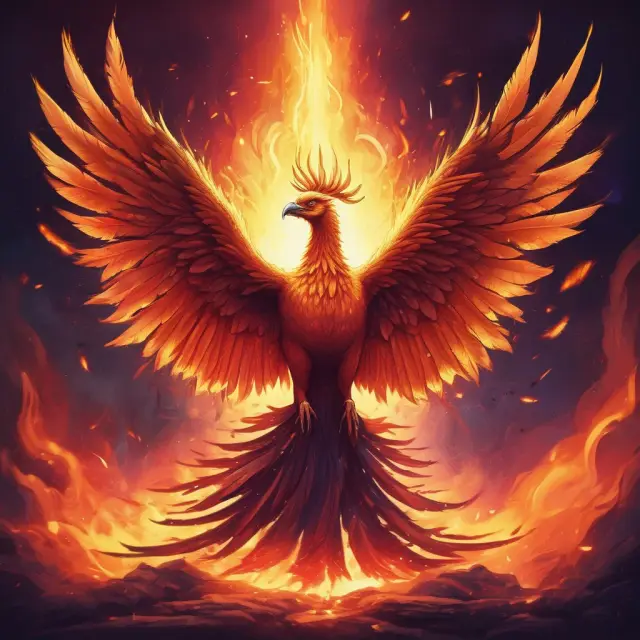 Phoenix rising from ICO flames, representing Binance Coin