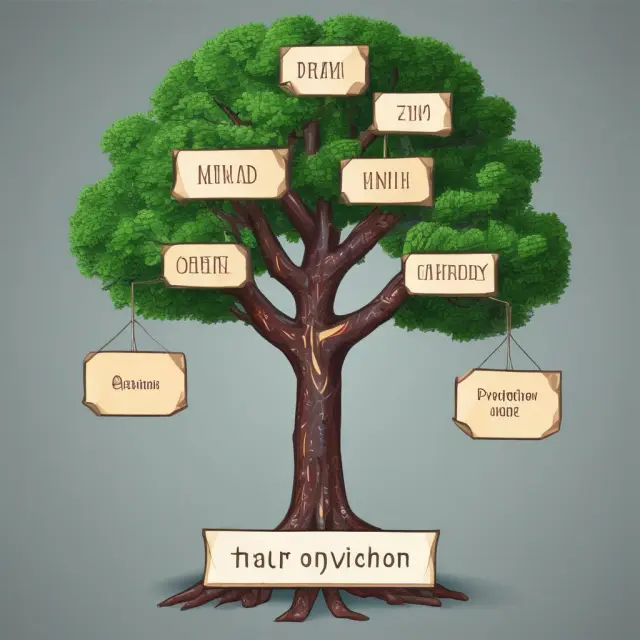 Visualization of binary options and traditional options as branches on a tree, illustrating differences in risk management and profit potential
