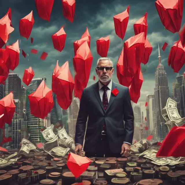 An intrepid fortune hunter braves the perilous binary options market, wary of scams indicated by red warning flags