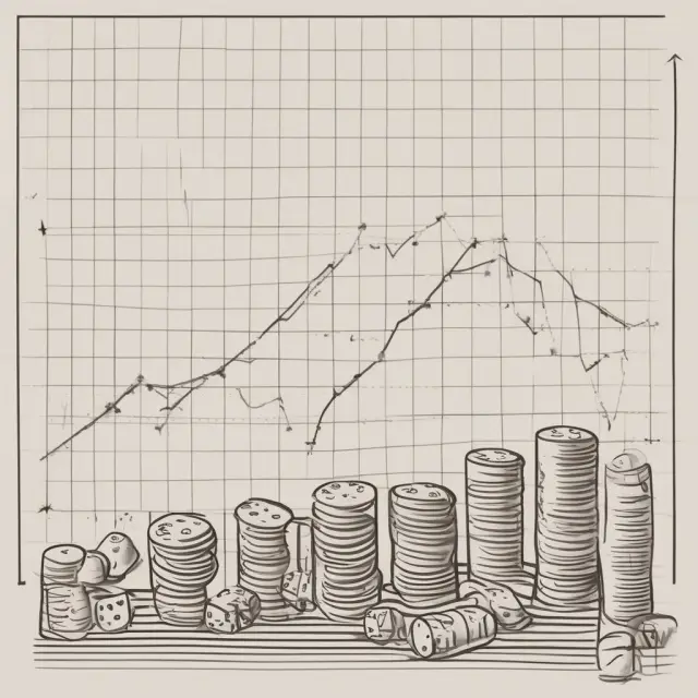 A dice rolling down a complex financial graph, symbolizing the challenges faced when applying binomial distribution to real-world financial scenarios