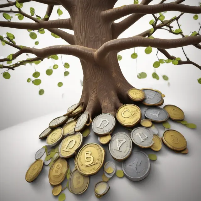 Imagery of Bernoulli coins cascading through branches to symbolize the concept of binomial distribution in finance, showcasing trials and outcomes.