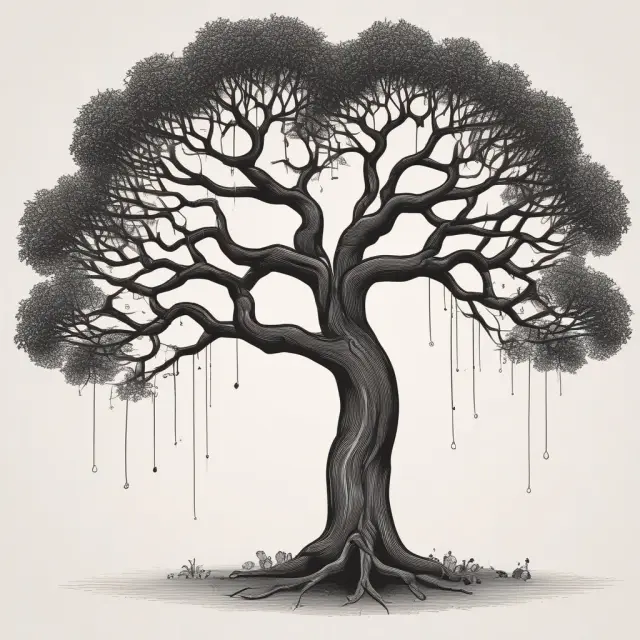 Visual comparison of the Black-Scholes Model and Binomial Option Pricing Model represented as intertwined trees, emphasizing their differences and similarities