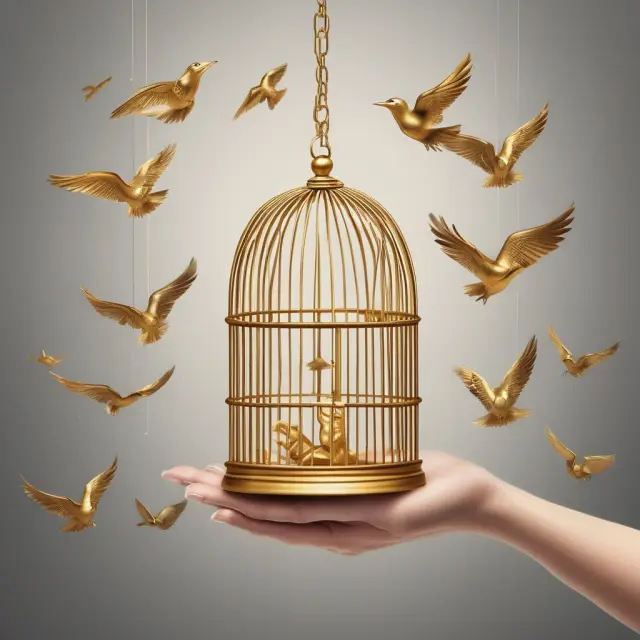 Golden dividends flowing from a reliable birdcage symbolizing the bird-in-hand theory