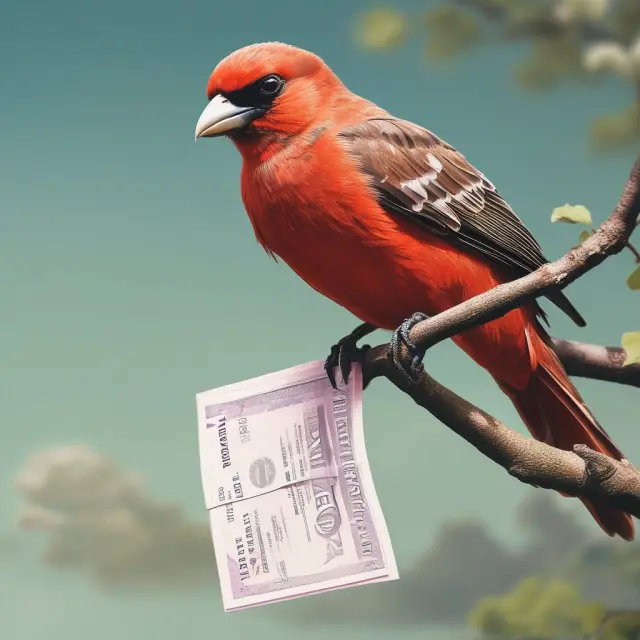 A bird perched on a branch, holding multiple dividend checks with the Coca-Cola logo