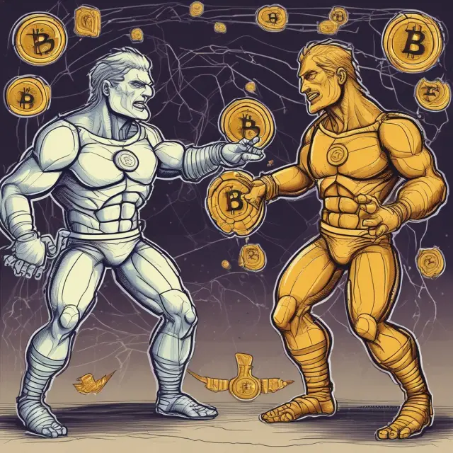 Two digital currencies: Bitcoin Cash with a 32 MB block and Bitcoin with SegWit. Scalability showdown illustrating differences.