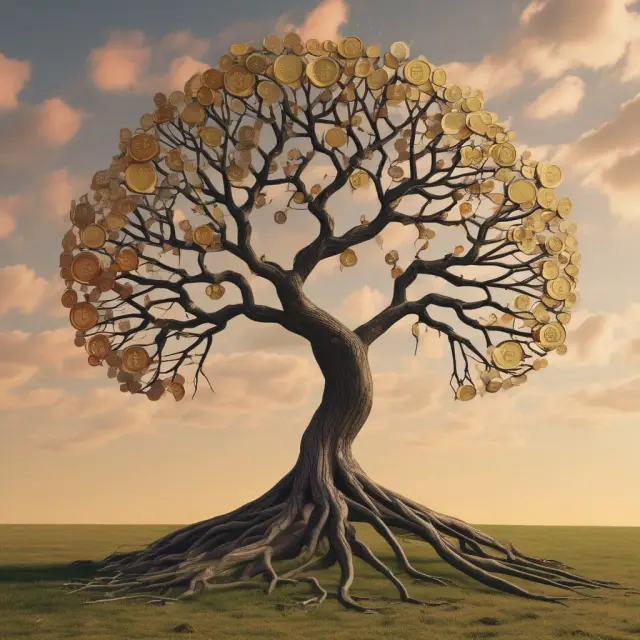 A forked tree illustrating the divergent market paths of Bitcoin (BTC) and Bitcoin Cash (BCH), with BTC as a larger branch