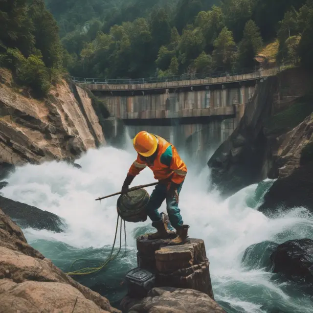 Minor tending to hydroelectric dam, balancing Bitcoin mining with clean energy production
