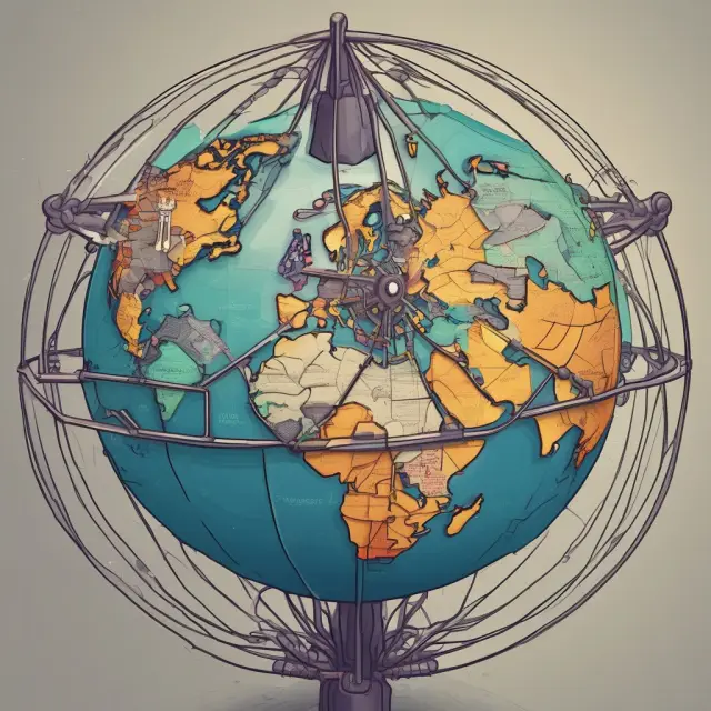 A globe with countries depicted as regions, each adorned with a legal framework representing the regulatory landscape for Bitcoin mining.