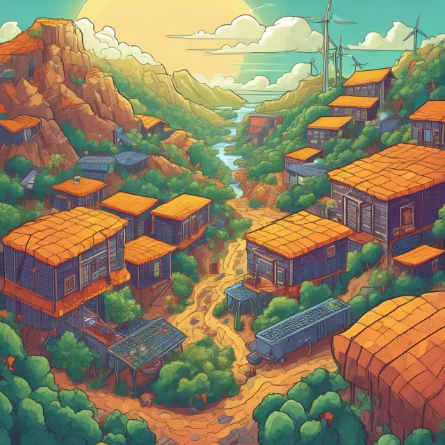 A dynamic scene representing Bitcoin mining