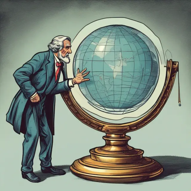 Wise investor examines Bitcoin Misery Index (BMI), represented as a crystal ball reflecting market sentiment