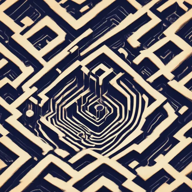 A maze filled with interconnected keys representing cryptographic keys in a cryptocurrency wallet. Navigating security challenges.