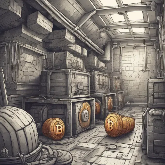 A miner, symbolizing decentralization and trust, meticulously adding verified transactions to a Bitcoin blockchain.