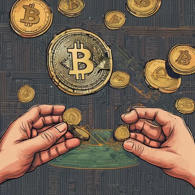Bitcoin transforming from a payment method into an investment asset, symbolized by a flipping coin and growing value scales.