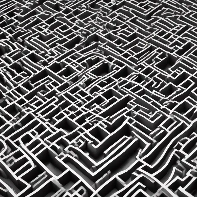 Maze symbolizing black box models in finance, filled with market data and complex algorithms. Provides a metaphor for the opacity and intricacy of these systems.