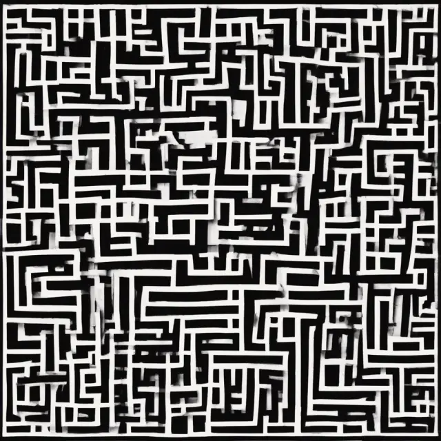 A labyrinth filled with black box models, representing the challenges in regulation and transparency. A white rabbit leads us to a transparent, open-door solution: explainable AI.