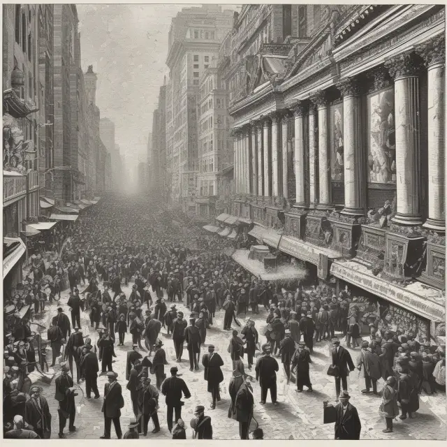 Image depicts a historical stock market crash morphing into Black Friday retail scene