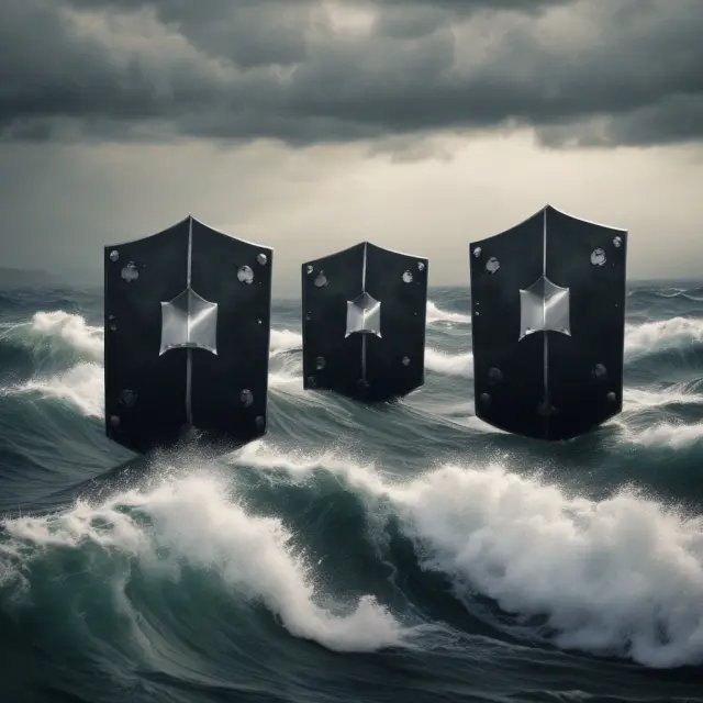 An image of protective shields rising from the choppy waters to calm a market storm, illustrating the post-Black Monday regulatory changes.