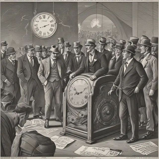 An image of the Roaring Twenties, depicting the Stock Market Crash with the interplay of debt and speculation amidst income inequality.