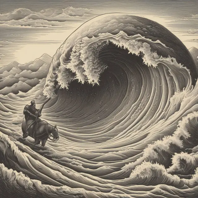 Image of a global stock market wave crashing, symbolizing the onset of The Great Depression and its far-reaching consequences