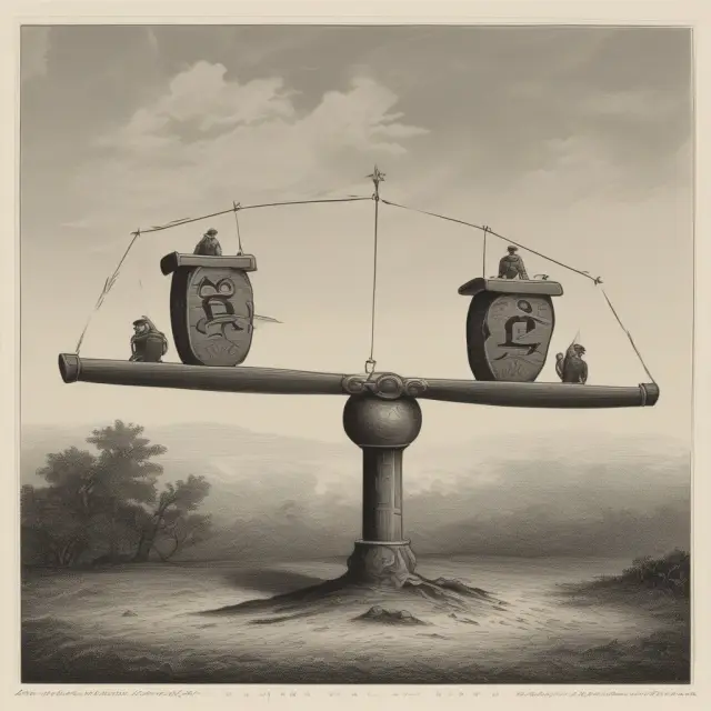 Image of a seesaw with debt represented by weights on one side and risk on the other, illustrating the precarious balance that led to the 1929 stock market crash.