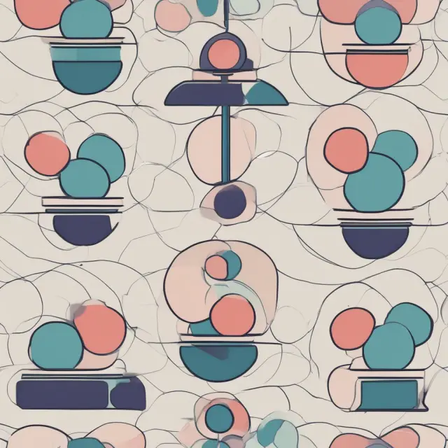 Two interconnected scales balance circles representing loan amounts and weights. Circles blend as they merge, forming a single scale with a third circle displaying the calculated blended rate.