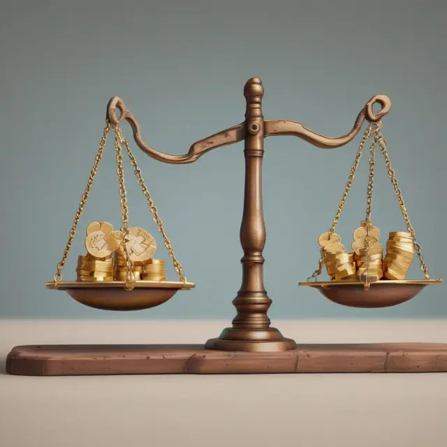 Golden scale balancing new and existing loans represented by golden coins, calculating average interest rate (blended rate)