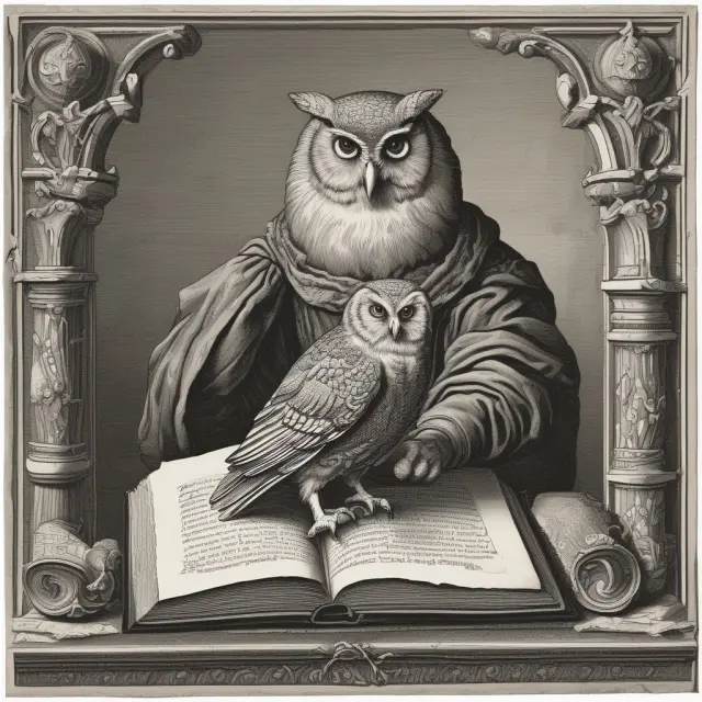 An image of a blindfolded person handing over assets to a wise owl perched on an ancient scroll, symbolizing the impartiality and wisdom of managing a blind trust.