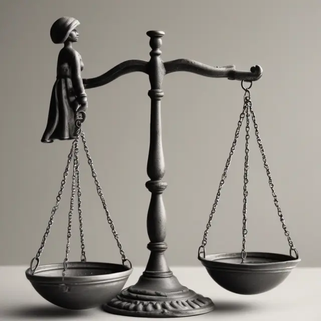 Scale with a blindfolded figure representing a blind trust, weighing legal and ethical considerations