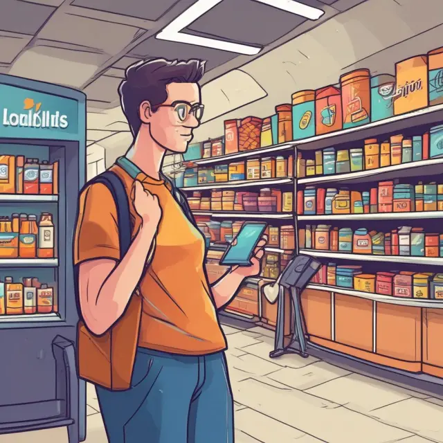 Blockchain Wallet with dynamic fees represented by a supermarket checkout line, illustrating how the number of transactions and network conditions influence fee levels