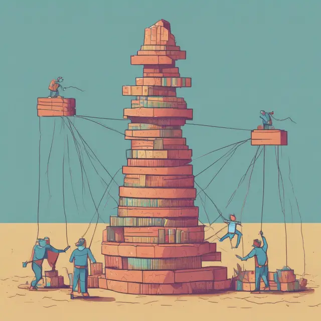 A block trader attempting to balance a precarious tower of shares while navigating increased bid-ask spreads during the trading process