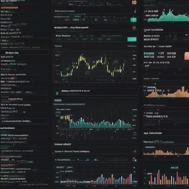 Image of a black screen filled with financial graphs and charts, symbolizing the Bloomberg Terminal