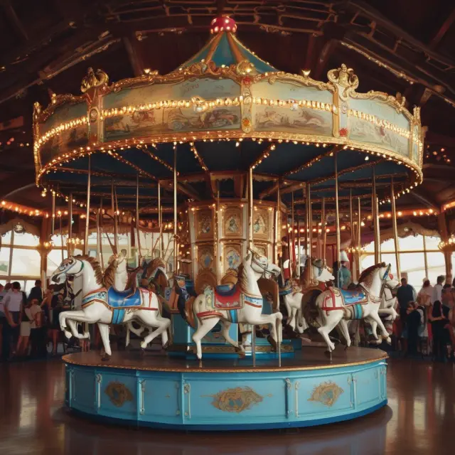 An image of a vintage carousel displaying significant milestones from The Blue Book