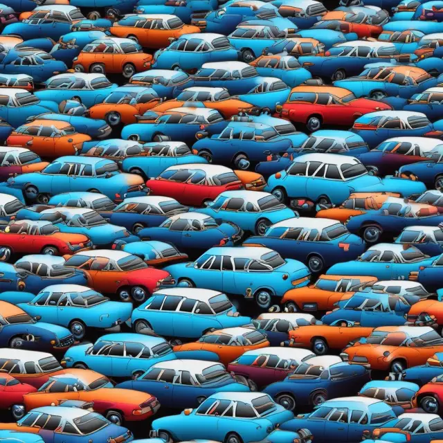 A blue book held by a shielded figure guards a churning sea of cars, representing the importance of staying informed about car pricing trends