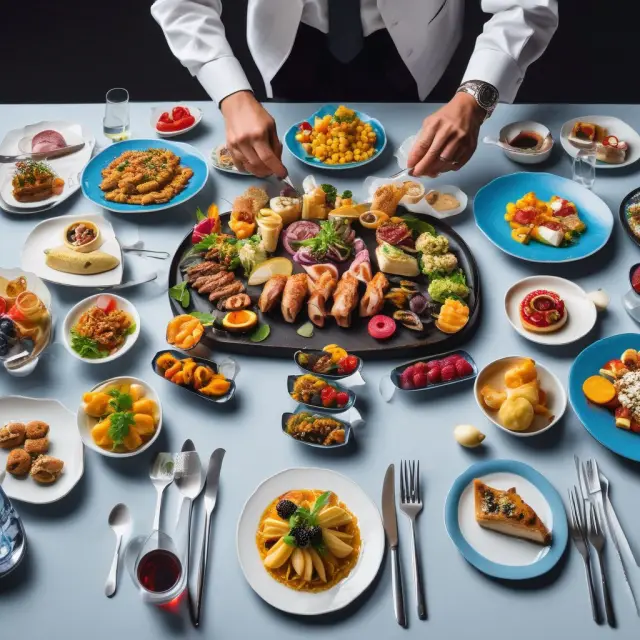 Blue chip companies represented by delicious food items on a table spread, illustrating their value to institutional investors