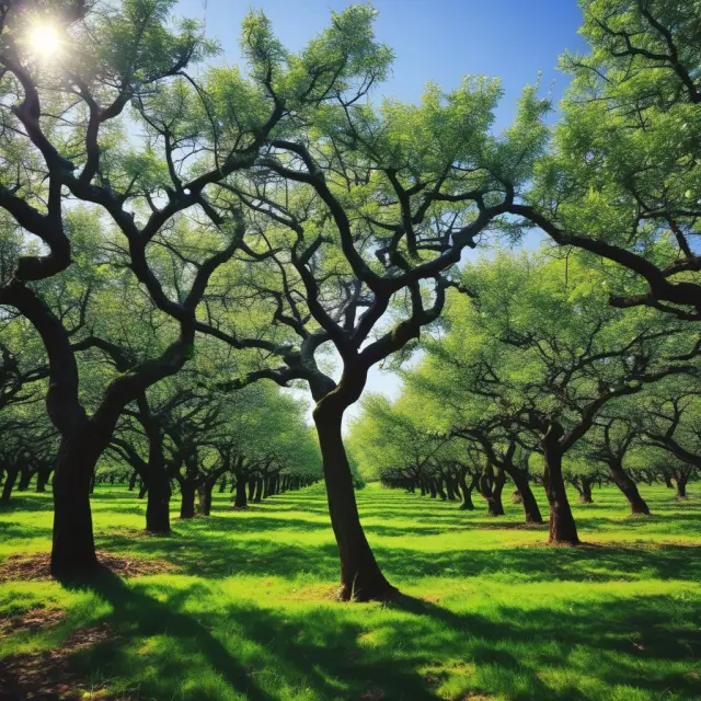 Vibrant, financially stable blue chip trees representing established corporations with market dominance and consistent growth across industries