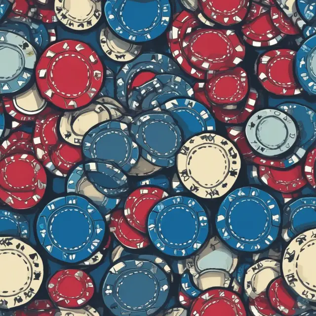 Two hands of cards: one with blue poker chips symbolizing blue chip investments; the other, a balanced portfolio with diverse colors representing diversified assets.