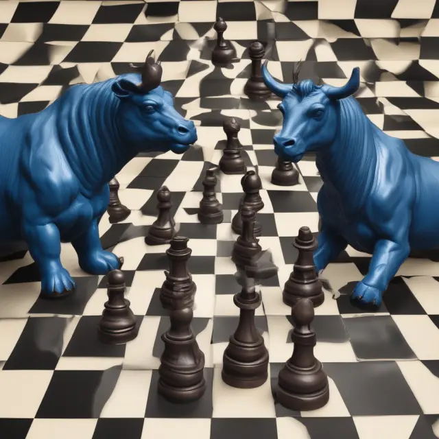 A blue bull and bear playfully engage on a chessboard, representing various securities offerings adhering to national stock exchange listings or Rule 506 exemptions