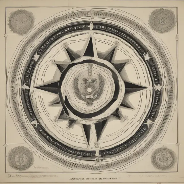 Seven stars representing the seven members of the Federal Reserve Board of Governors surrounding a monetary compass
