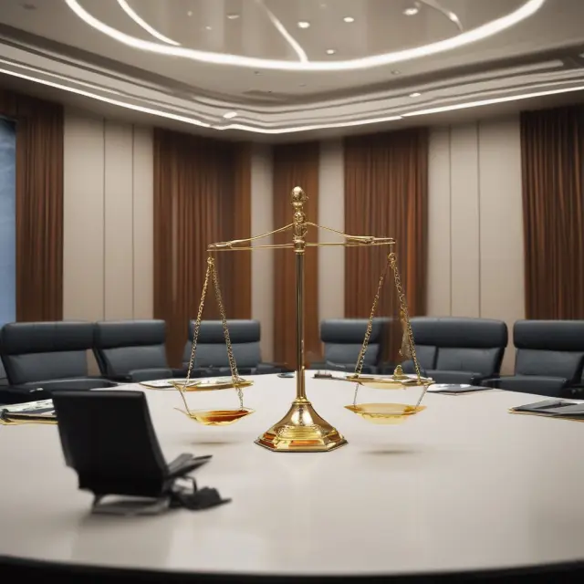 A metaphorical image of a boardroom scene where members deliberate on strategic decisions while balancing shareholder interests.
