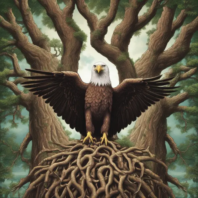 A tree with inside directors as roots and independent directors as an eagle, symbolizing balance in corporate governance