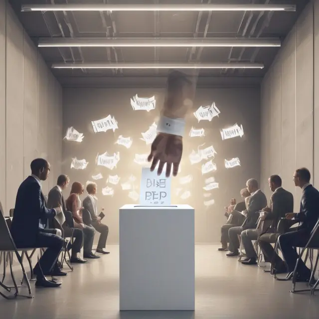 Shareholders casting votes on a digital boardroom table for electing or removing board members