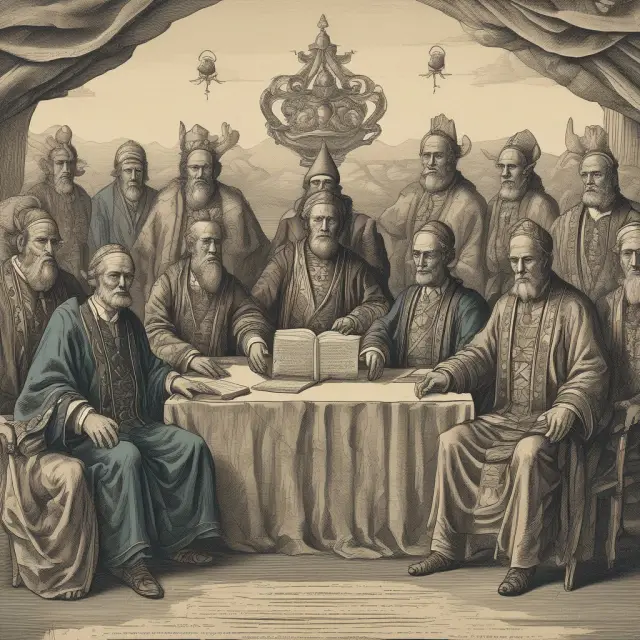 An image depicting ancient council members evolving into modern corporate directors, representing the historical significance of boards.