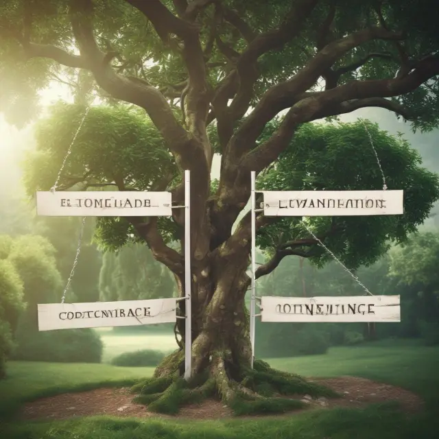 Two intertwining branches, labeled