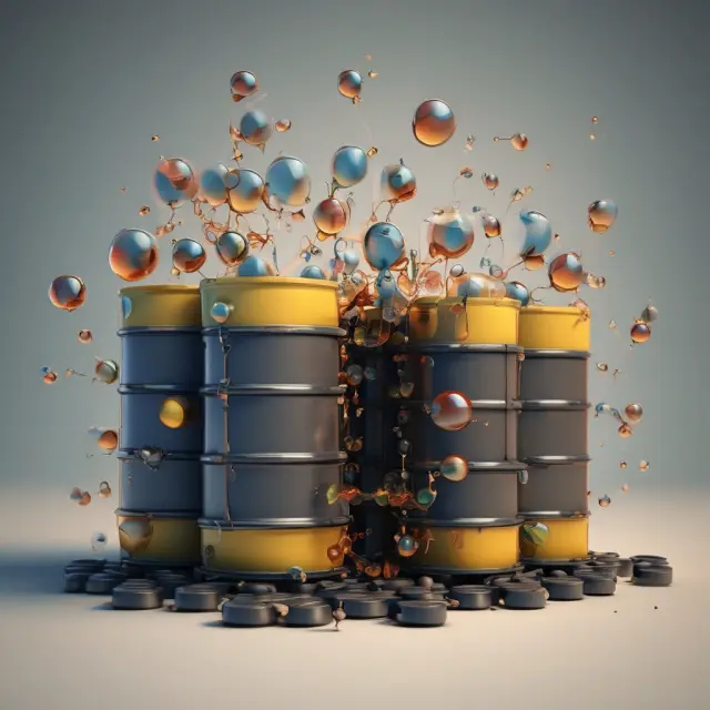 An image of oil barrels and gas bubbles combining on a balance scale, with BOE/D label nearby, representing the unified measurement for evaluating oil and gas companies