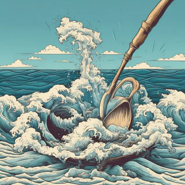Visual of an ocean being stirred by a spoon, metaphorically representing the impossible task of 